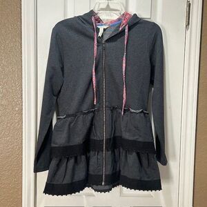Matilda Jane Wise & Wonderful Gray Sweatshirt Zipper Hooded Jacket Ruffles XS